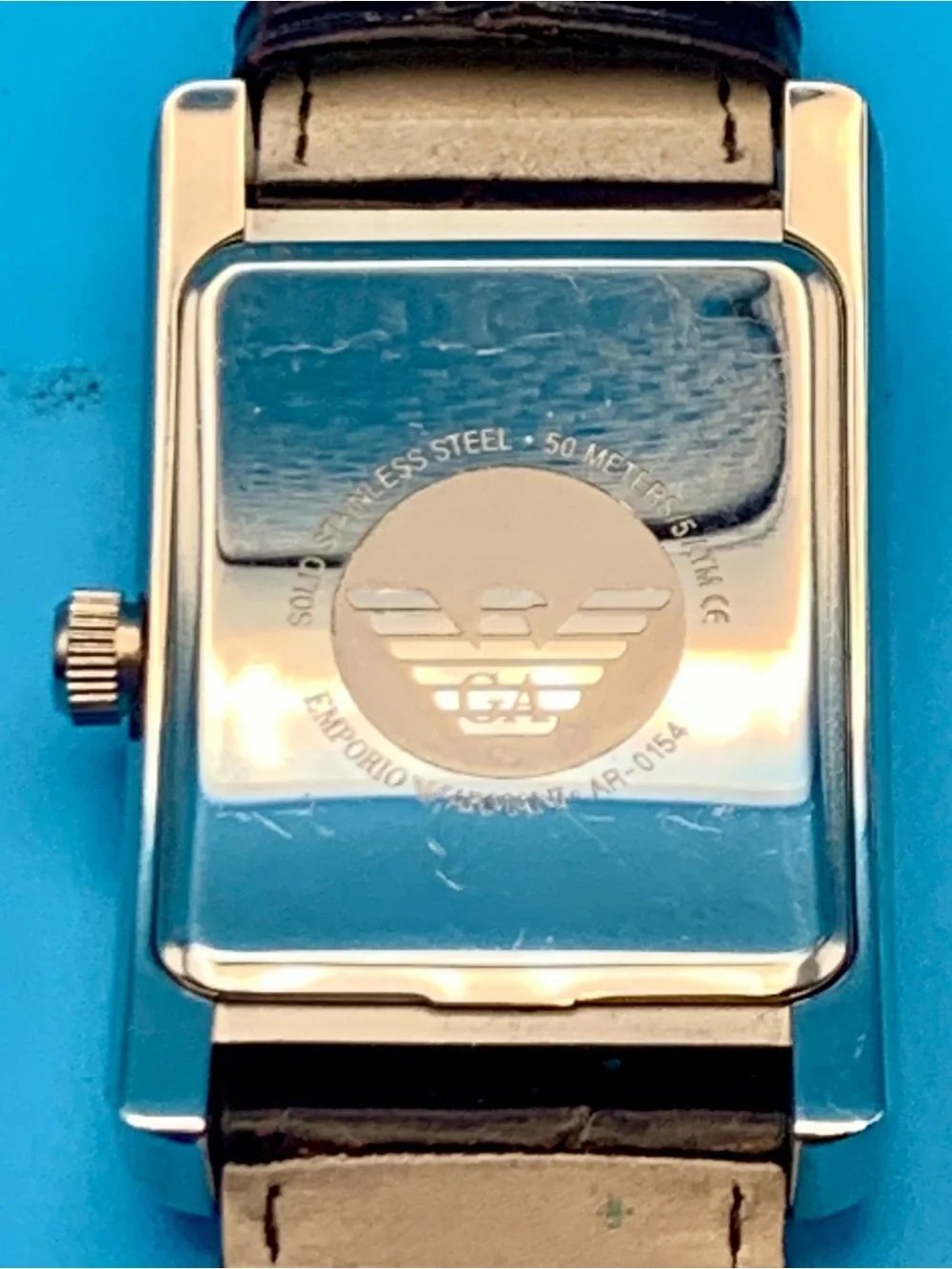 EMPORIO ARMANI AR-0154 Men’s Tank Quartz Wristwatch St Steel Case Works New Batt